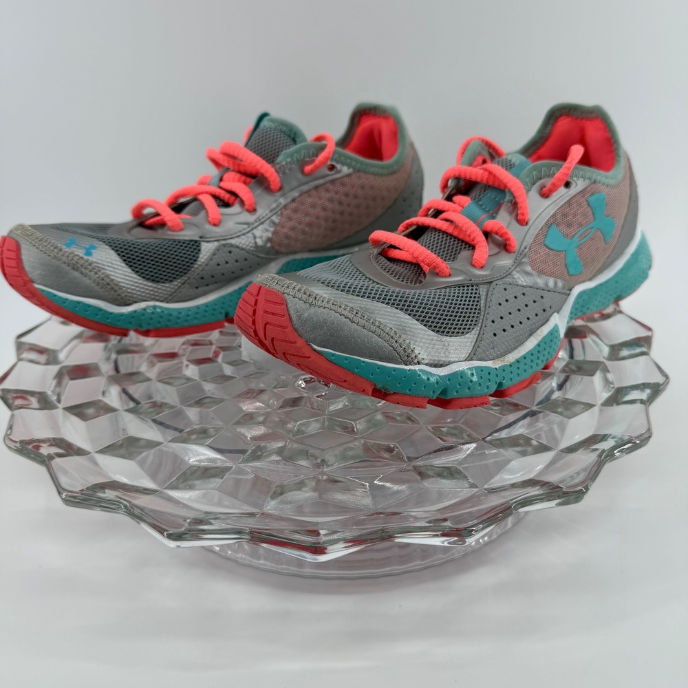 Under Armour Charged Impulse Running Shoes Gray Coral‎ Teal Women Size 7